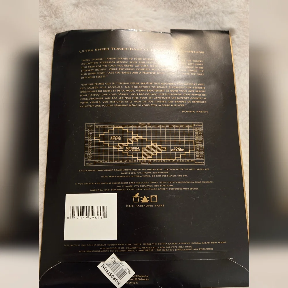 Donna Karan Ultra Sheer Toner Hosiery Black Medium 00C10 New
